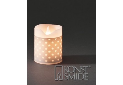 Konstsmide Wax Candle White / Grey Pattern LED Battery Operated (8 x 10cm)